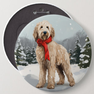 Chapa Redonda De 15 Cm Perro Goldendoodle en Navidades de Nieve