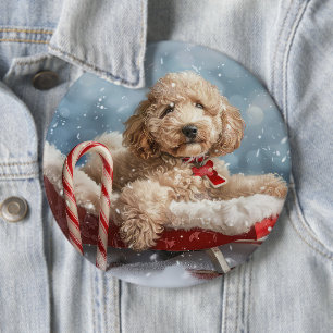 Chapa Redonda De 15 Cm Perro Goldendoodle Navidad Festiva