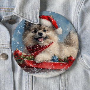 Chapa Redonda De 15 Cm Perro Keeshond en Trineo Deja que Nieve Navidad