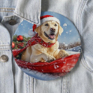 Chapa Redonda De 15 Cm Perro Labrador en Trineo Deja que Nieve Navidad