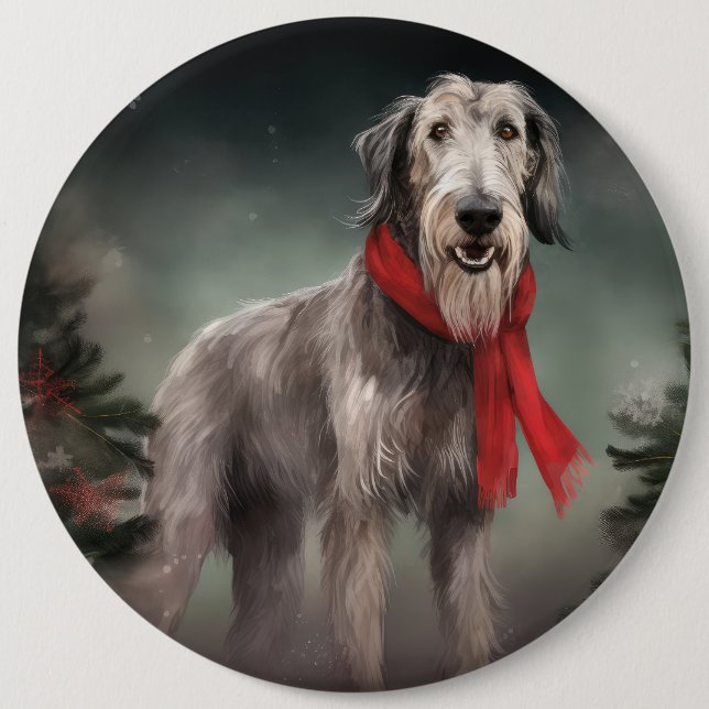 Chapa Redonda De 15 Cm Perro lobo de nieve Navidad (Anverso)