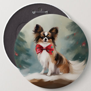 Chapa Redonda De 15 Cm Perro Papillon en Navidades de nieve
