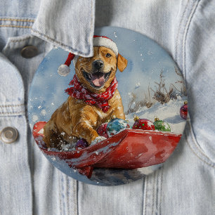 Chapa Redonda De 15 Cm Perro Ridgeback de Rodesia en Trineo de Navidad