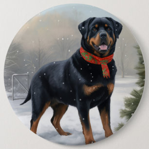 Chapa Redonda De 15 Cm Perro Rottweiler en Navidades de Nieve