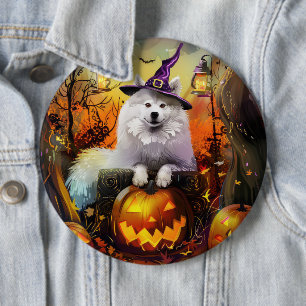 Chapa Redonda De 15 Cm Perro Samoyedo Espeluznante Bruja de Halloween y C