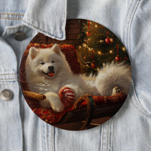 Chapa Redonda De 15 Cm Perro Samoyedo Navideño Festivo 