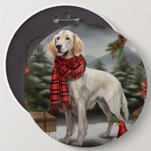 Chapa Redonda De 15 Cm Perro Setter Inglés en Navidad Nieve