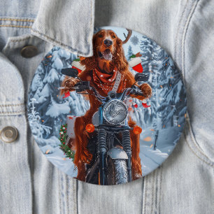 Chapa Redonda De 15 Cm Perro Setter Rojo Irlandés Montando Motocicleta Na