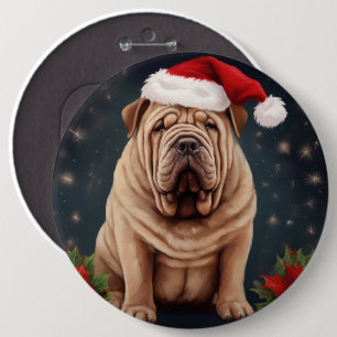 Chapa Redonda De 15 Cm Perro Shar Pei en Navidades de nieve