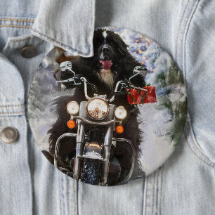 Chapa Redonda De 15 Cm Perro Terranova montando motocicleta Navidad