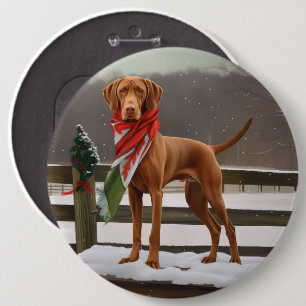 Chapa Redonda De 15 Cm Perro Vizsla en Navidades de nieve