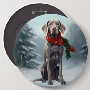 Chapa Redonda De 15 Cm Perro Weimaraner en Navidad con nieve