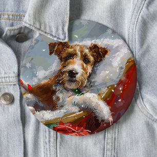 Chapa Redonda De 15 Cm Perro Wire Fox Terrier Navidad Festiva