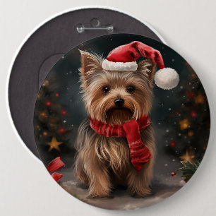 Chapa Redonda De 15 Cm Perro Yorkshire Terrier en Navidad con Nieve