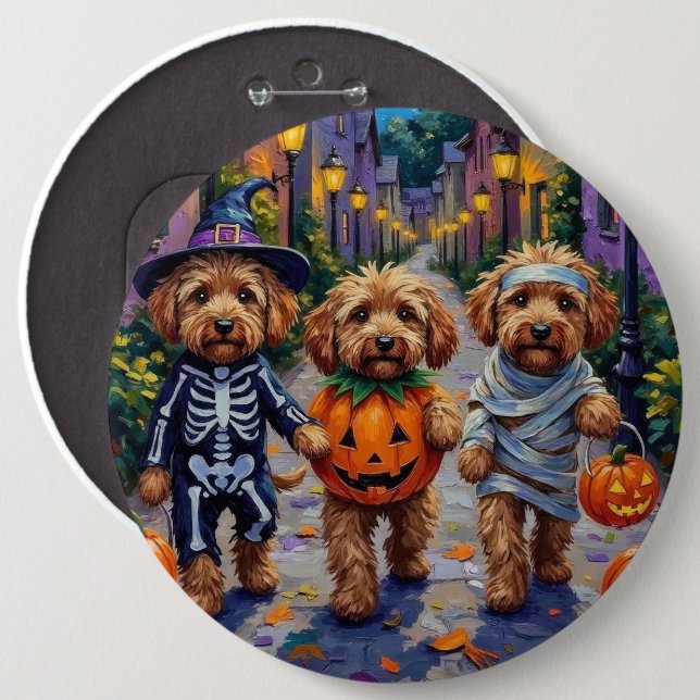 Chapa Redonda De 15 Cm Perros Cockapoo disfrazados para Halloween (Anverso y reverso)
