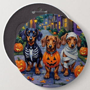 Chapa Redonda De 15 Cm Perros Dachshund Trick-or-Treating en Halloween