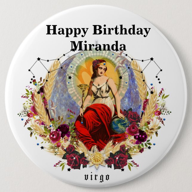 Chapa Redonda De 15 Cm Personalice DIY Virgo Zodiac Cumpleaños Septiembre (Anverso)