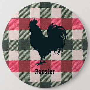 Chapa Redonda De 15 Cm Personalizable Rooster Farmhouse Gingham