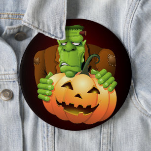 Chapa Redonda De 15 Cm Personalizado Frankenstein con Calabaza