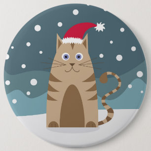 Chapa Redonda De 15 Cm Personalizado santa cat nieve noche de Navidad