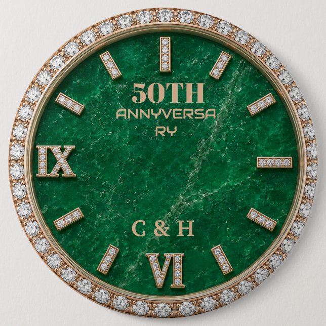 Chapa Redonda De 15 Cm Personalized 50th Anniversary Emerald Marble  (Anverso)