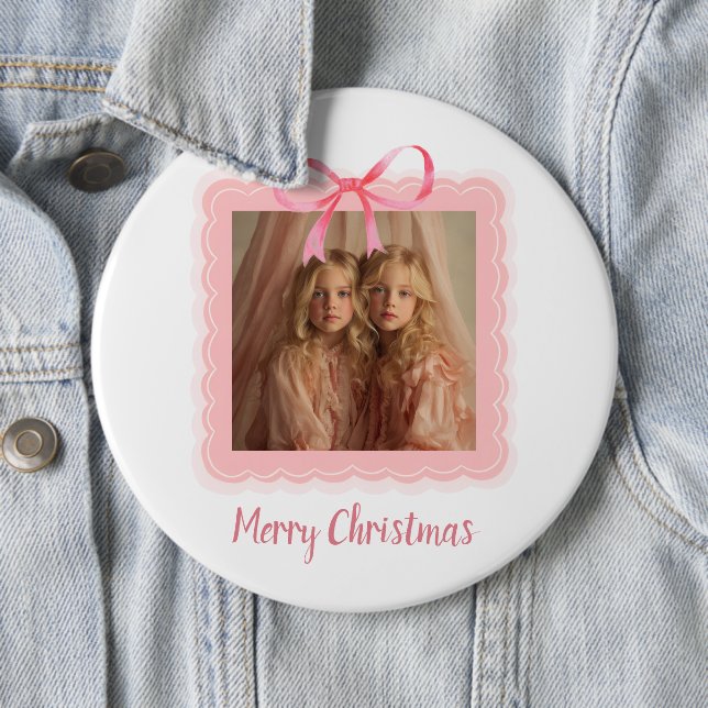 Chapa Redonda De 15 Cm Personalized Christmas Photo Button  (In situ)