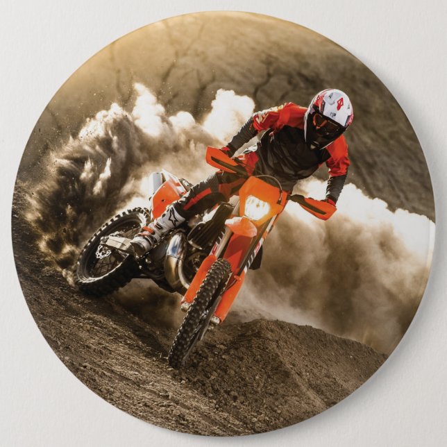 Chapa Redonda De 15 Cm Piloto de Motocross (Anverso)