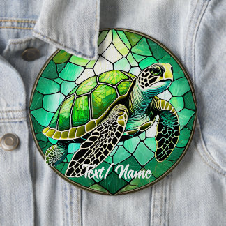 Chapa Redonda De 15 Cm Pin de diseño de vidrio de manto de tortuga verde