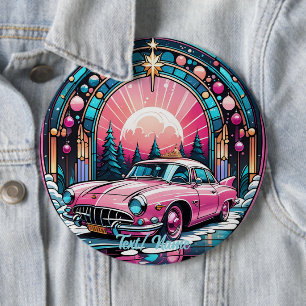 Chapa Redonda De 15 Cm Pin de diseño de vidrio Retro Pink Car Stain