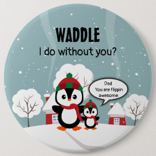 Chapa Redonda De 15 Cm Pingüino Gris Y Bebé En Nieve De Invierno