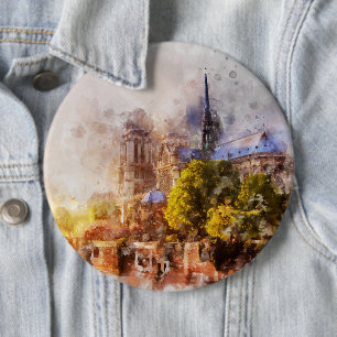 Chapa Redonda De 15 Cm Pintado de color de agua Catedral de Notre Dame Su