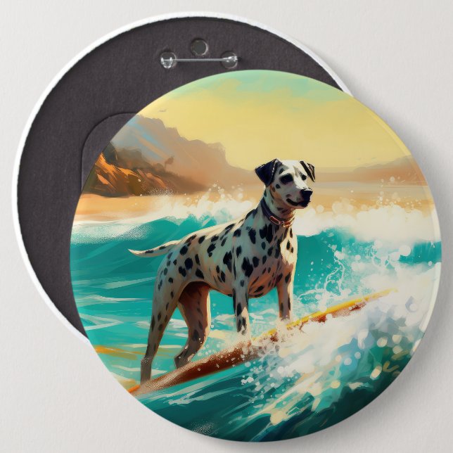 Chapa Redonda De 15 Cm Pintado de Dalmation Beach Surfing (Anverso y reverso)