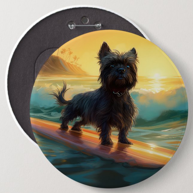 Chapa Redonda De 15 Cm Pintado de surf Affenpinscher Beach (Anverso y reverso)