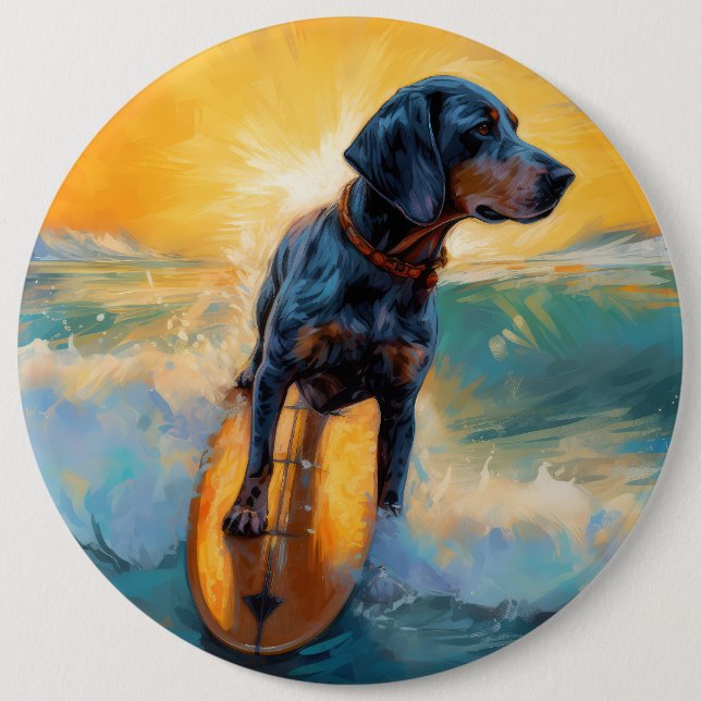 Chapa Redonda De 15 Cm Pintura de Bluetick Coonhound Beach Surfing (Anverso)