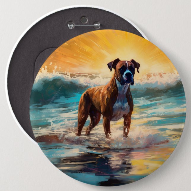 Chapa Redonda De 15 Cm Pintura de Boxer Beach Surfing (Anverso y reverso)