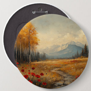 Chapa Redonda De 15 Cm Pintura de prado de otoño vintage con amapolas