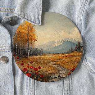 Chapa Redonda De 15 Cm Pintura de prado de otoño vintage con amapolas