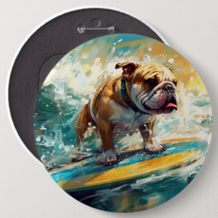Chapa Redonda De 15 Cm Pintura de surf en la playa Bulldog