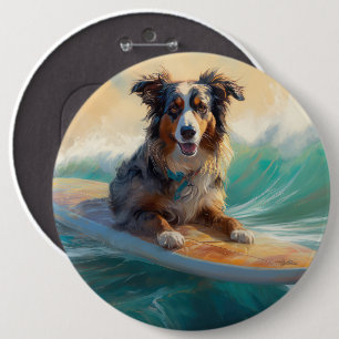 Chapa Redonda De 15 Cm Pintura de Surf en la Playa de Pastor Australiano
