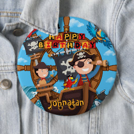 Chapa Redonda De 15 Cm Pirate Birthday Party