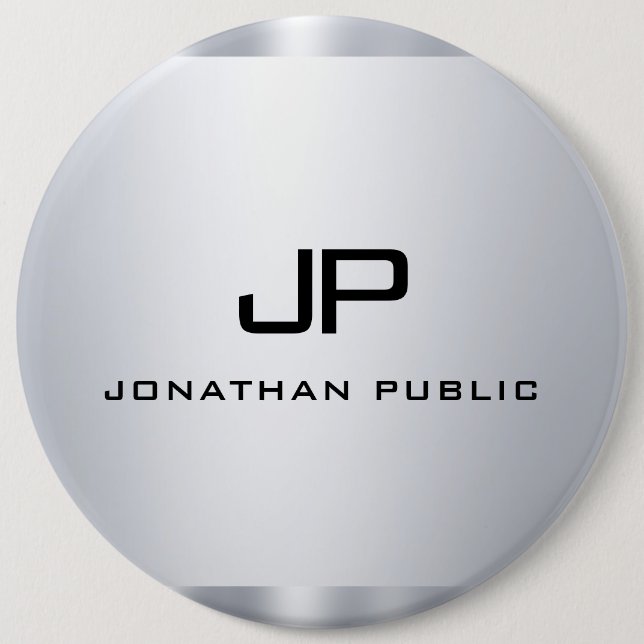 Chapa Redonda De 15 Cm Plantilla Monogramada de aspecto metálico Faux Sil (Anverso)