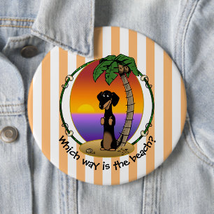 Chapa Redonda De 15 Cm Playa Cute Tropical Island Dachshund (negro y tost
