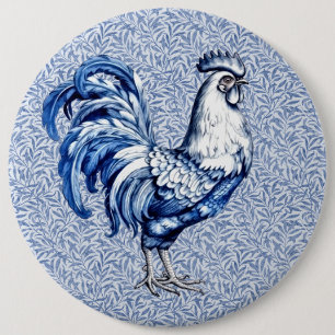 Chapa Redonda De 15 Cm Pollo De Gallo Azul Y Blanco Delft