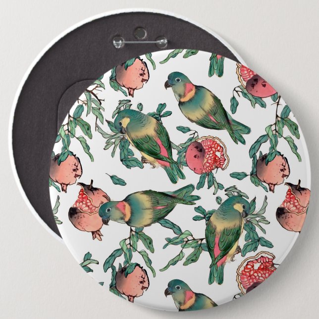 Chapa Redonda De 15 Cm Pomegranato y Aves Aves (Anverso y reverso)