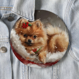 Chapa Redonda De 15 Cm Pomerania Fiesta Navideña Canina
