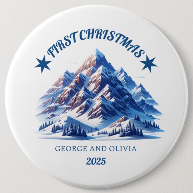 Chapa Redonda De 15 Cm Primera Navidad de George y Olivia (Anverso)