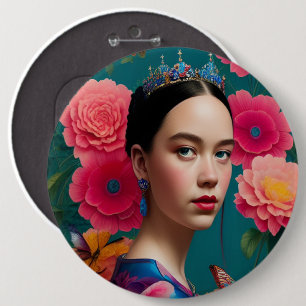 Chapa Redonda De 15 Cm Princesa con una tiara azul