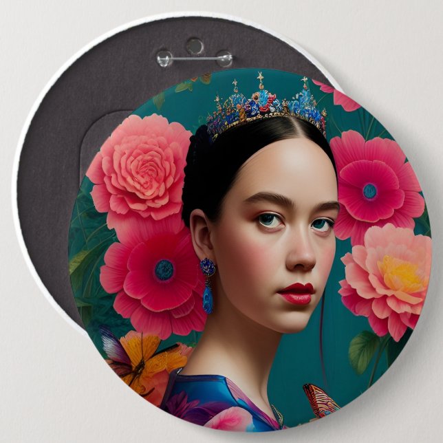 Chapa Redonda De 15 Cm Princesa con una tiara azul (Anverso y reverso)