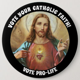 CHAPA REDONDA DE 15 CM PROLIFE VOTE CATÓLICO SACRED HEART JESUS