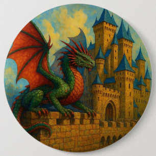 Chapa Redonda De 15 Cm Protector del castillo de dragones medievales